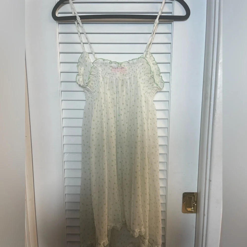 Oscar De La Renta Sheer Green Polka Dot Nightie Extra Small XS Like New - Picture 5 of 7